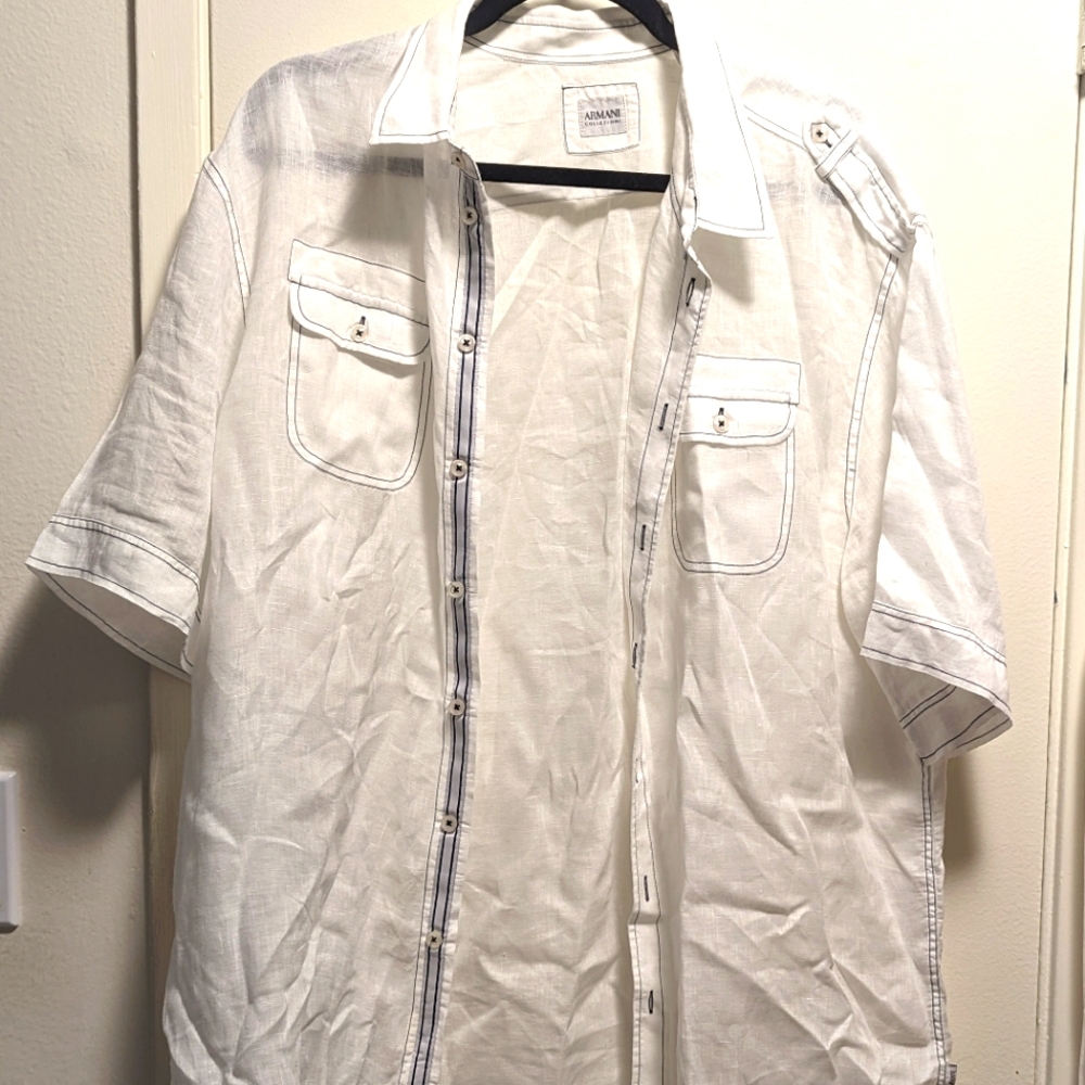 Armani Collezioni Men's Linen Shirt Sleeve Shirt Size XL